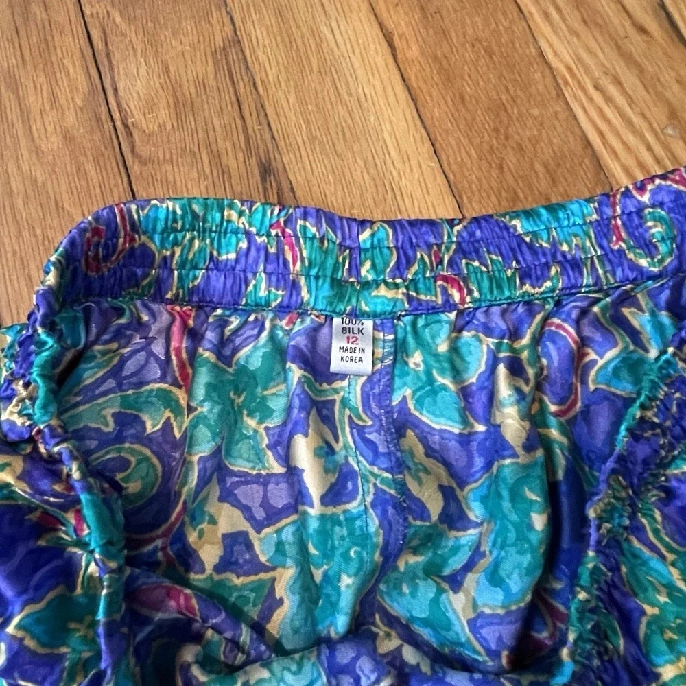 Vintage 80s Adrianna Papell 100% Silk 2 Pc Set Floral Jacket Skirt Size 12 EUC